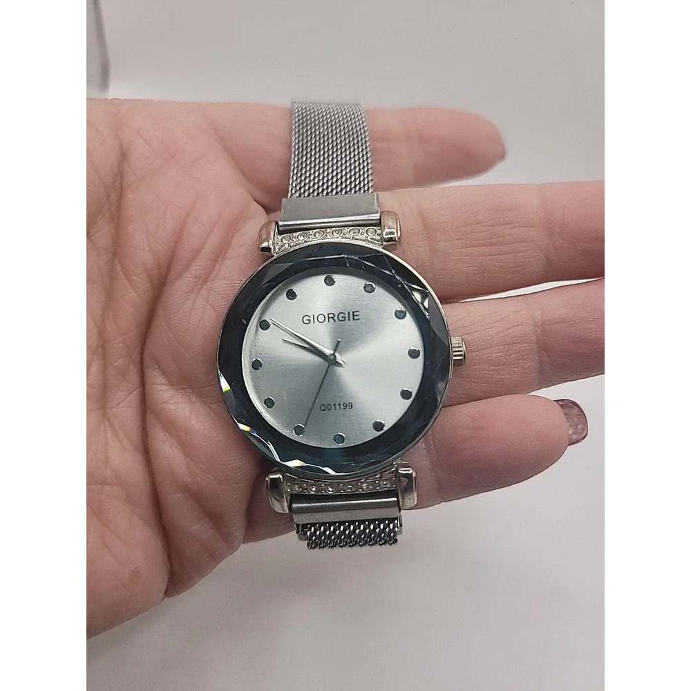 Giorgie Vintage Womens Silver Mesh Strap Bracelet Quartz Watch Minimalist Dial